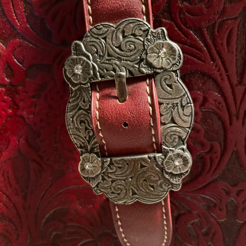 Trinity Ranch leather tooled bag-Red - Picture 7 of 7